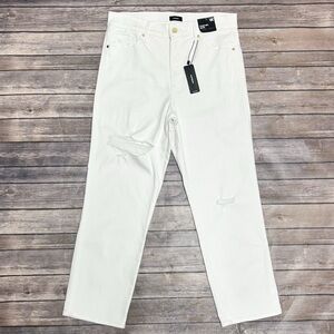 Express White Straight Leg Ankle Length High Rise Distressed Jeans New 10 R 10R